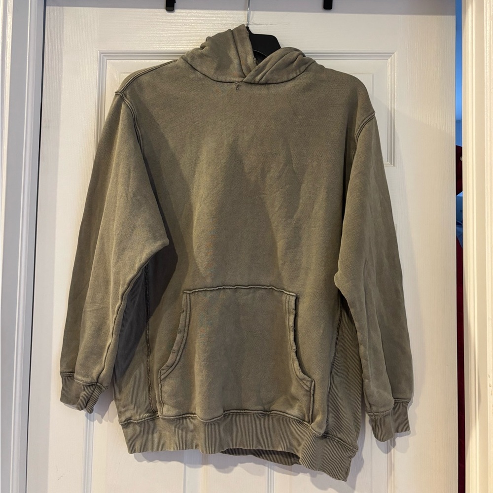 Aerie Oversized Distressed Hoodie Sweatshirt Pullover Washed Green